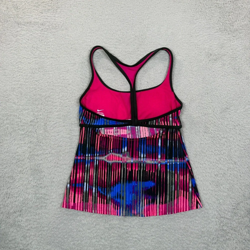 Nike Better World Womens Pink Blue Abstract Striped Racerback Tank Top Small